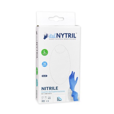 Mini box da 10 pezzi | Guanti in nitrile blu medicali sintetici monouso - Italnytril (Ordine min. 10 PZ)