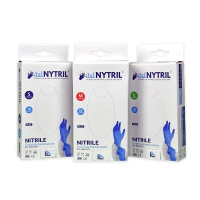 Mini box da 10 pezzi | Guanti in nitrile blu medicali sintetici monouso - Italnytril (Ordine min. 10 PZ)