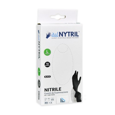 Ital Nytril - Mini box da 10 pezzi | Guanti in nitrile neri medicali sintetici monouso