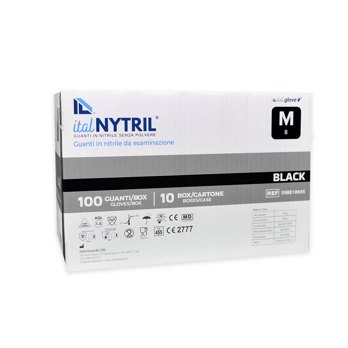 Box da 10 dispenser di Guanti in nitrile neri medicali sintetici monouso - Ital Nytril
